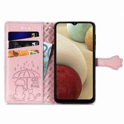 Kryty na mobil | Peňaženkové puzdro Embossing Pattern Pes a Mačka bledoružové – Samsung Galaxy A12 / M12 | Kryty na mobil
