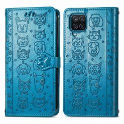 Kryty na mobil | Peňaženkové puzdro Embossing Pattern Pes a Mačka modré – Samsung Galaxy A12 / M12 | Kryty na mobil