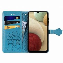 Kryty na mobil | Peňaženkové puzdro Embossing Pattern Pes a Mačka modré – Samsung Galaxy A12 / M12 | Kryty na mobil