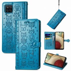 Kryty na mobil | Peňaženkové puzdro Embossing Pattern Pes a Mačka modré – Samsung Galaxy A12 / M12 | Kryty na mobil