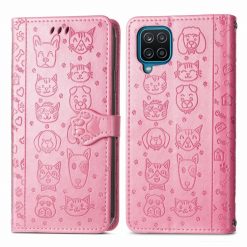 Kryty na mobil | Peňaženkové puzdro Embossing Pattern Pes a Mačka ružové – Samsung Galaxy A12 / M12 | Kryty na mobil