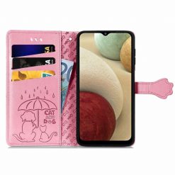 Kryty na mobil | Peňaženkové puzdro Embossing Pattern Pes a Mačka ružové – Samsung Galaxy A12 / M12 | Kryty na mobil