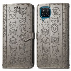 Kryty na mobil | Peňaženkové puzdro Embossing Pattern Pes a Mačka sivé – Samsung Galaxy A12 / M12 | Kryty na mobil
