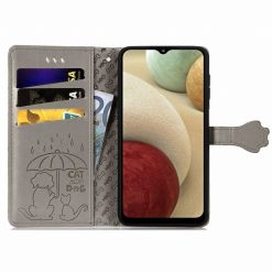 Kryty na mobil | Peňaženkové puzdro Embossing Pattern Pes a Mačka sivé – Samsung Galaxy A12 / M12 | Kryty na mobil
