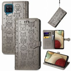 Kryty na mobil | Peňaženkové puzdro Embossing Pattern Pes a Mačka sivé – Samsung Galaxy A12 / M12 | Kryty na mobil