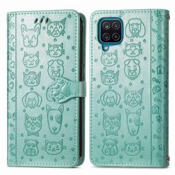 Kryty na mobil | Peňaženkové puzdro Embossing Pattern Pes a Mačka zelené – Samsung Galaxy A12 / M12 | Kryty na mobil