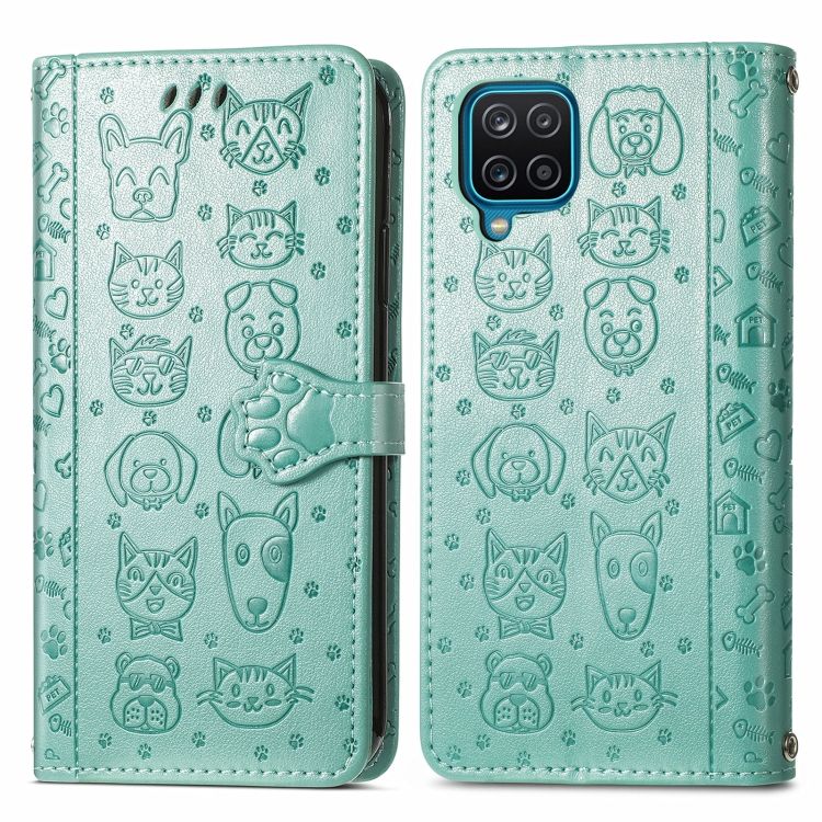 Peňaženkové puzdro Embossing Pattern Pes a Mačka zelené – Samsung Galaxy A12 / M12 | Kryty na mobil Kryty na mobil | Peňaženkové puzdro Embossing Pattern Pes a Mačka zelené – Samsung Galaxy A12 / M12 | Kryty na mobil