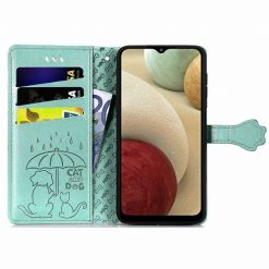 Peňaženkové puzdro Embossing Pattern Pes a Mačka zelené – Samsung Galaxy A12 / M12 | Kryty na mobil Kryty na mobil | Peňaženkové puzdro Embossing Pattern Pes a Mačka zelené – Samsung Galaxy A12 / M12 | Kryty na mobil