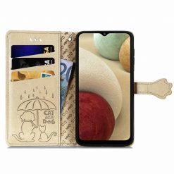 Kryty na mobil | Peňaženkové puzdro Embossing Pattern Pes a Mačka zlaté – Samsung Galaxy A12 / M12 | Kryty na mobil
