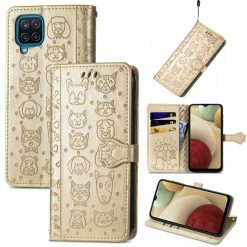 Kryty na mobil | Peňaženkové puzdro Embossing Pattern Pes a Mačka zlaté – Samsung Galaxy A12 / M12 | Kryty na mobil