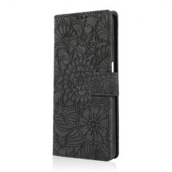 Kryty na mobil | Peňaženkové puzdro Embossing Pattern Slnečnica čierne – Samsung Galaxy A12 / M12 | Kryty na mobil