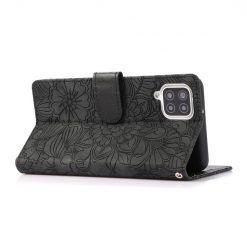 Kryty na mobil | Peňaženkové puzdro Embossing Pattern Slnečnica čierne – Samsung Galaxy A12 / M12 | Kryty na mobil