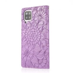 Kryty na mobil | Peňaženkové puzdro Embossing Pattern Slnečnica fialové – Samsung Galaxy A12 / M12 | Kryty na mobil