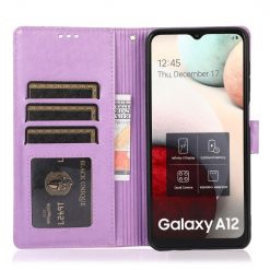 Kryty na mobil | Peňaženkové puzdro Embossing Pattern Slnečnica fialové – Samsung Galaxy A12 / M12 | Kryty na mobil