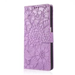 Kryty na mobil | Peňaženkové puzdro Embossing Pattern Slnečnica fialové – Samsung Galaxy A12 / M12 | Kryty na mobil
