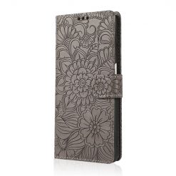 Kryty na mobil | Peňaženkové puzdro Embossing Pattern Slnečnica sivé – Samsung Galaxy A12 / M12 | Kryty na mobil