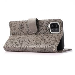 Kryty na mobil | Peňaženkové puzdro Embossing Pattern Slnečnica sivé – Samsung Galaxy A12 / M12 | Kryty na mobil