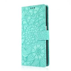 Kryty na mobil | Peňaženkové puzdro Embossing Pattern Slnečnica zelené – Samsung Galaxy A12 / M12 | Kryty na mobil