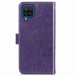 Kryty na mobil | Peňaženkové puzdro Embossing Pattern Štvorlístok fialové – Samsung Galaxy A12 / M12 | Kryty na mobil
