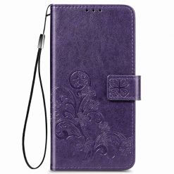 Kryty na mobil | Peňaženkové puzdro Embossing Pattern Štvorlístok fialové – Samsung Galaxy A12 / M12 | Kryty na mobil