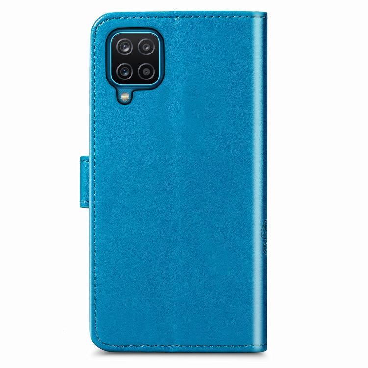 Peňaženkové puzdro Embossing Pattern Štvorlístok modré – Samsung Galaxy A12 / M12 | Kryty na mobil Kryty na mobil | Peňaženkové puzdro Embossing Pattern Štvorlístok modré – Samsung Galaxy A12 / M12 | Kryty na mobil