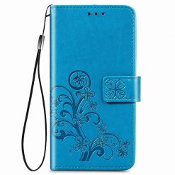 Kryty na mobil | Peňaženkové puzdro Embossing Pattern Štvorlístok modré – Samsung Galaxy A12 / M12 | Kryty na mobil