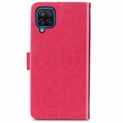 Kryty na mobil | Peňaženkové puzdro Embossing Pattern Štvorlístok ružové – Samsung Galaxy A12 / M12 | Kryty na mobil