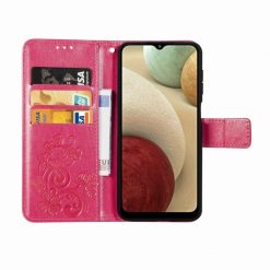 Kryty na mobil | Peňaženkové puzdro Embossing Pattern Štvorlístok ružové – Samsung Galaxy A12 / M12 | Kryty na mobil