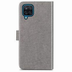 Peňaženkové puzdro Embossing Pattern Štvorlístok sivé – Samsung Galaxy A12 / M12 | Kryty na mobil Kryty na mobil | Peňaženkové puzdro Embossing Pattern Štvorlístok sivé – Samsung Galaxy A12 / M12 | Kryty na mobil
