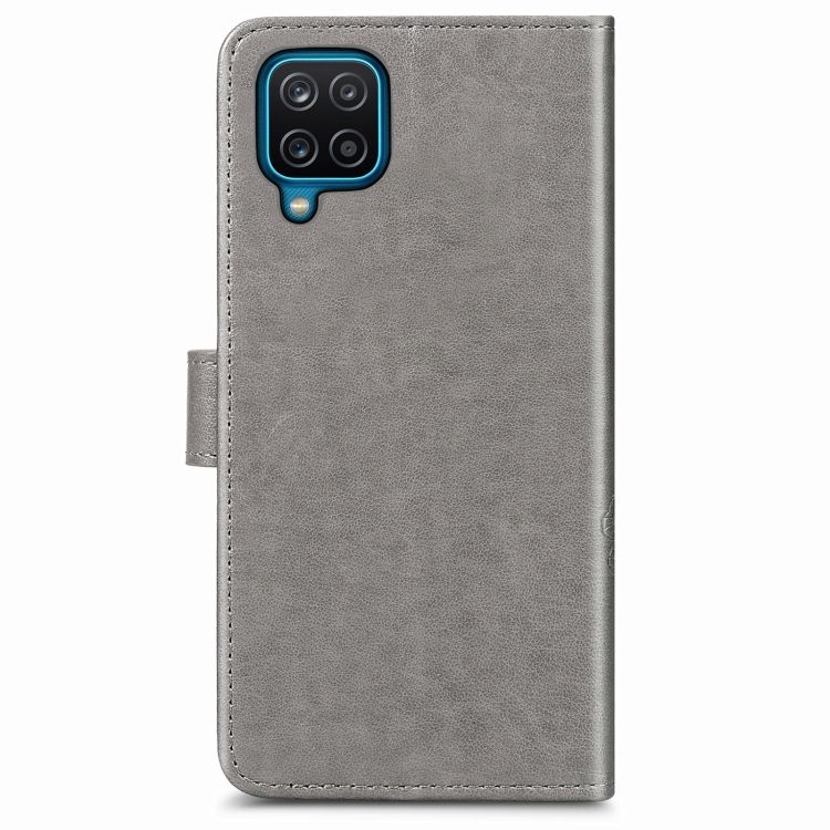 Peňaženkové puzdro Embossing Pattern Štvorlístok sivé – Samsung Galaxy A12 / M12 | Kryty na mobil Kryty na mobil | Peňaženkové puzdro Embossing Pattern Štvorlístok sivé – Samsung Galaxy A12 / M12 | Kryty na mobil