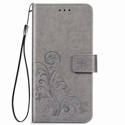 Kryty na mobil | Peňaženkové puzdro Embossing Pattern Štvorlístok sivé – Samsung Galaxy A12 / M12 | Kryty na mobil