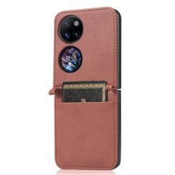 Kryty na mobil | Peňaženkové puzdro Lambskin Texture hnedé – Huawei P50 Pocket | Kryty na mobil