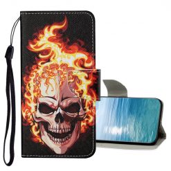 Kryty na mobil | Knižkové puzdro Trendy Cross case Lebka v ohni – Xiaomi Redmi 10C | Kryty na mobil