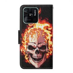 Kryty na mobil | Knižkové puzdro Trendy Cross case Lebka v ohni – Xiaomi Redmi 10C | Kryty na mobil