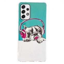 Kryty na mobil | Zadný svietiaci kryt Luminous Pattern Pes a headset – Samsung Galaxy A53 5G | Kryty na mobil
