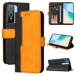 Kryty na mobil | Peňaženkové puzdro Stitching čierno-oranžové – Vivo Y76 5G | Kryty na mobil