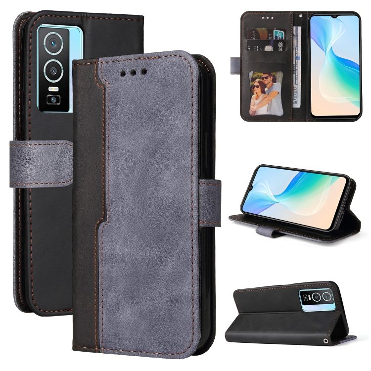 Peňaženkové puzdro Stitching čierno-sivé – Vivo Y76 5G | Kryty na mobil Kryty na mobil | Peňaženkové puzdro Stitching čierno-sivé – Vivo Y76 5G | Kryty na mobil