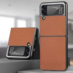 Kryty na mobil | Kryt Cross Pattern Slim hnedý – Samsung Galaxy Z Flip 4 | Kryty na mobil