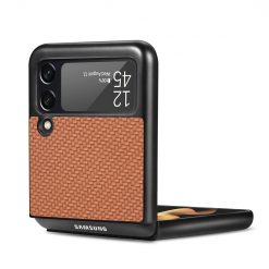Kryty na mobil | Kryt Cross Pattern Slim hnedý – Samsung Galaxy Z Flip 4 | Kryty na mobil