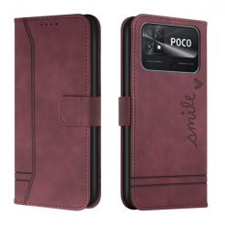 Kryty na mobil | Peňaženkové puzdro Retro Smile bordové – Xiaomi Poco C40 | Kryty na mobil