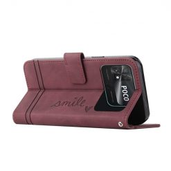 Kryty na mobil | Peňaženkové puzdro Retro Smile bordové – Xiaomi Poco C40 | Kryty na mobil