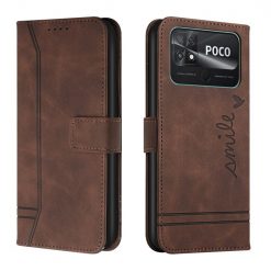 Kryty na mobil | Peňaženkové puzdro Retro Smile hnedé – Xiaomi Poco C40 | Kryty na mobil