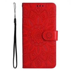 Kryty na mobil | Peňaženkové puzdro Embossing Pattern Slnečnica červené – Apple iPhone 14 | Kryty na mobil