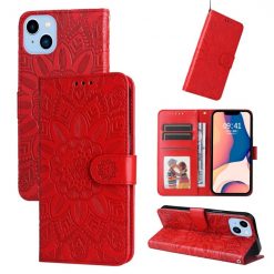 Kryty na mobil | Peňaženkové puzdro Embossing Pattern Slnečnica červené – Apple iPhone 14 Plus | Kryty na mobil
