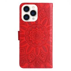 Kryty na mobil | Peňaženkové puzdro Embossing Pattern Slnečnica červené – Apple iPhone 14 Pro Max | Kryty na mobil