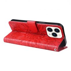 Kryty na mobil | Peňaženkové puzdro Embossing Pattern Slnečnica červené – Apple iPhone 14 Pro Max | Kryty na mobil