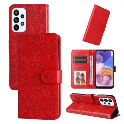 Kryty na mobil | Peňaženkové puzdro Embossing Pattern Slnečnica červené – Samsung Galaxy A23 5G / M23 | Kryty na mobil