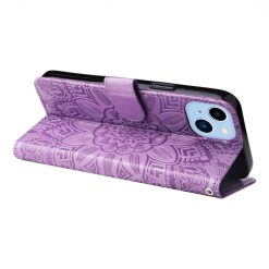 Peňaženkové puzdro Embossing Pattern Slnečnica fialové – Apple iPhone 14 | Kryty na mobil Kryty na mobil | Peňaženkové puzdro Embossing Pattern Slnečnica fialové – Apple iPhone 14 | Kryty na mobil
