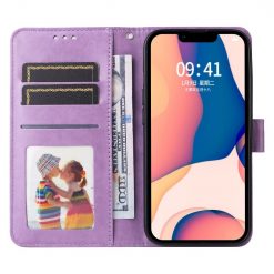 Peňaženkové puzdro Embossing Pattern Slnečnica fialové – Apple iPhone 14 Plus | Kryty na mobil Kryty na mobil | Peňaženkové puzdro Embossing Pattern Slnečnica fialové – Apple iPhone 14 Plus | Kryty na mobil