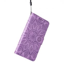 Peňaženkové puzdro Embossing Pattern Slnečnica fialové – Apple iPhone 14 Plus | Kryty na mobil Kryty na mobil | Peňaženkové puzdro Embossing Pattern Slnečnica fialové – Apple iPhone 14 Plus | Kryty na mobil